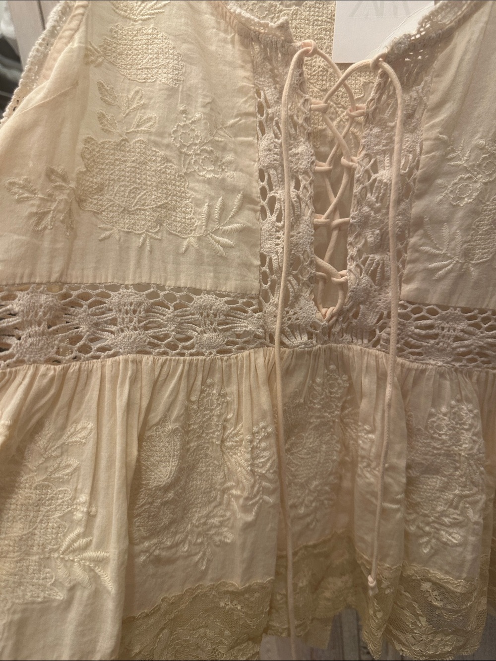 Zara Cream Embroidered Lace-Trim Peplum Top - Picture 2 of 7